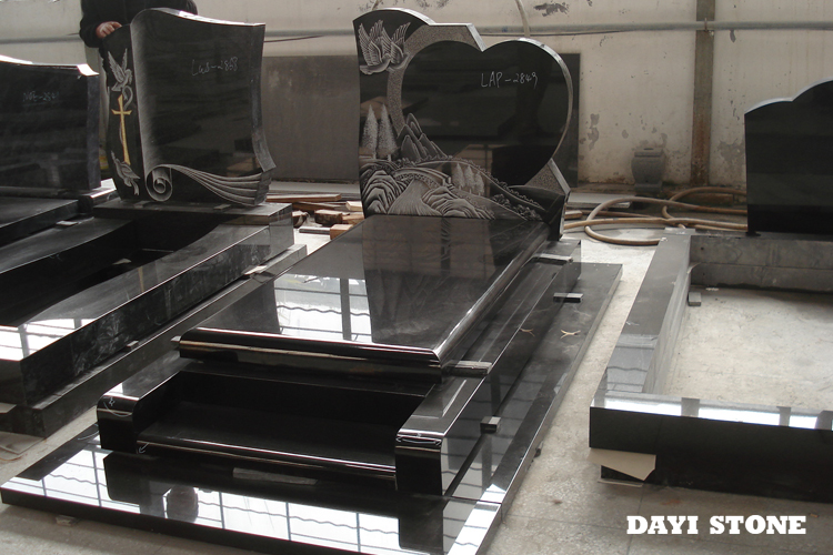 Shanxi Black Granite Headstones with Cross Shadow Carving